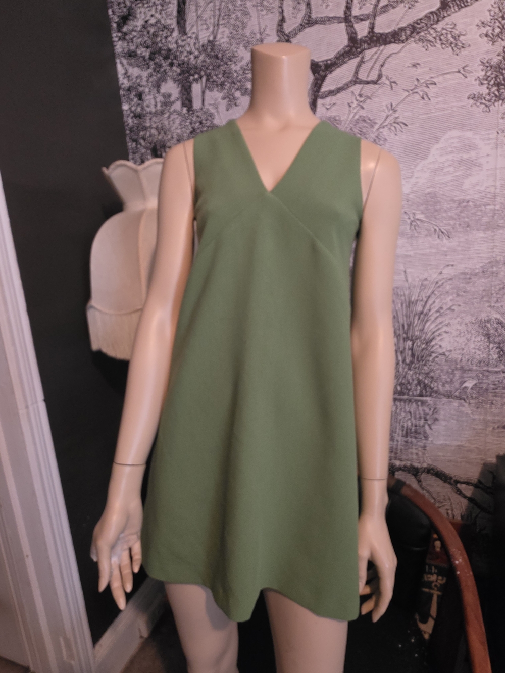 V-neck A-Line Green Women's Dress